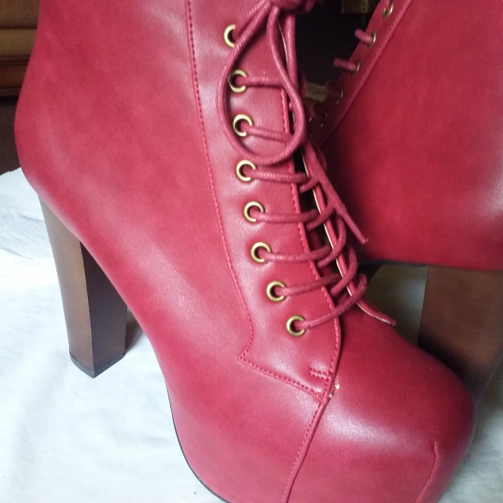 NEW Brick Red Chunky Heel Booties